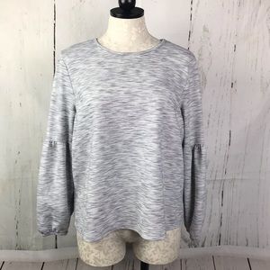 Pebble And Stone Juliet Puffy Sleeve Heather Grey Top Women Sz M